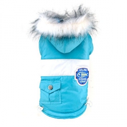 Zimní bunda pro psa s kapucí vel. M - modrá