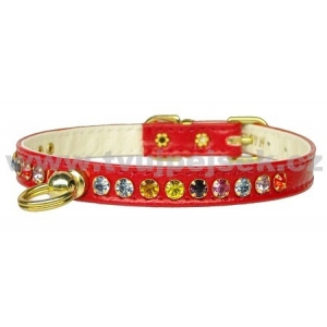 Luxusní červený obojek pro psa s barevnými kamínky