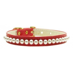 Luxusní obojek pro psa s perlami - červený 