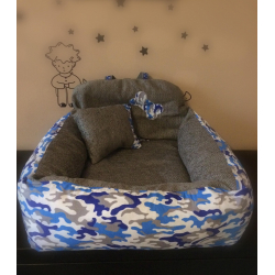 Luxusní sedačka pro psa modrá - puntík