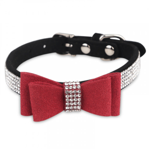 Luxusní obojek s mašlí a kamíny vel. XS - růžový