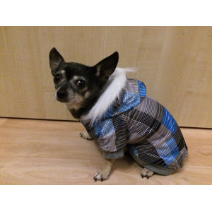 Zimní bunda pro psa kostkovaná modrá - vel. L
