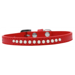 Červený obojek pro malého psa s řadou perel